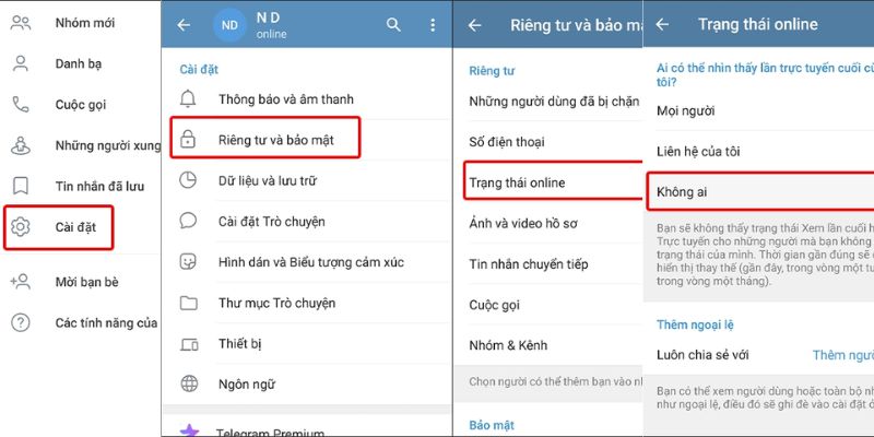 Hướng dẫn người dùng ẩn trạng thái online trên Telegram cho điện thoại