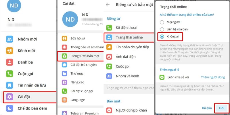 Từng bước ẩn trạng thái online trên Telegram phiên bản máy tính và laptop