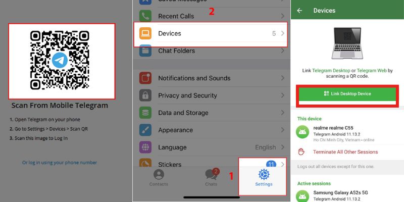 Từng bước đăng nhập Telegram Web qua mã QR